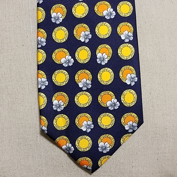 Gianni Versace Flower Circle Navy Gold Vintage Tie - Picture 1 of 6